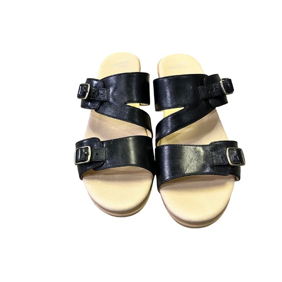 Dansko Delphine‎ Women\'s 42 Black Leather Wedge Sandals Comfort Platform Slides main image 2